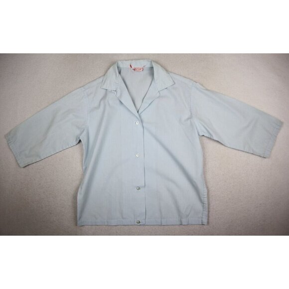 VINTAGE WOMEN'S BLUE 3/4 SLEEVE BUTTON-UP TOP - JOYCE LANE - SIZE 32 - Picture 3 of 12